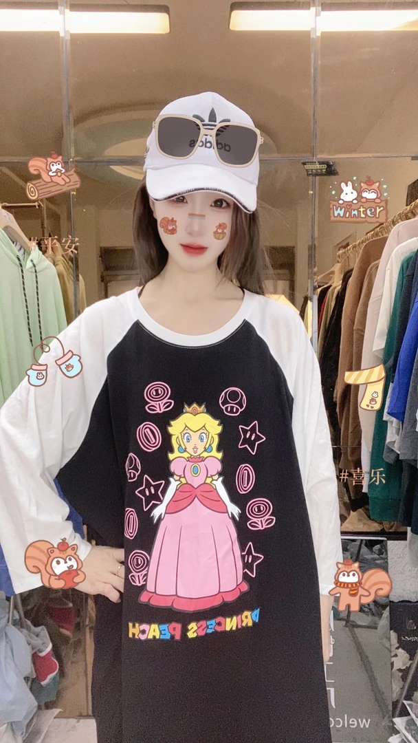 外贸高品质T恤白黑拼接公主