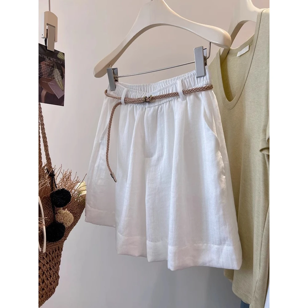 凉爽舒适白色垂感阔腿裤短裤女2025年夏季薄款松紧腰a字休闲裤子