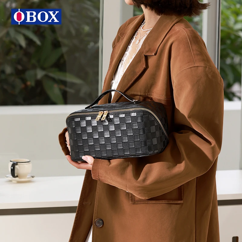 OBOX棋盘格化妆包分区收纳手提便携大号韩版高级2025新美妆收纳