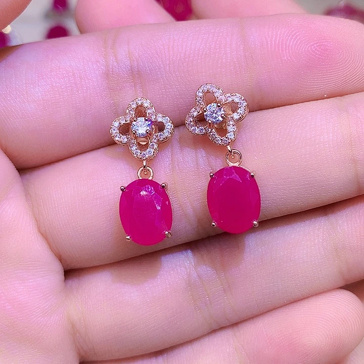 红宝石银S925镶嵌耳饰