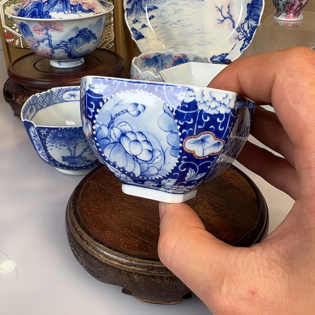 杯子青樵轩花卉开窗四方杯