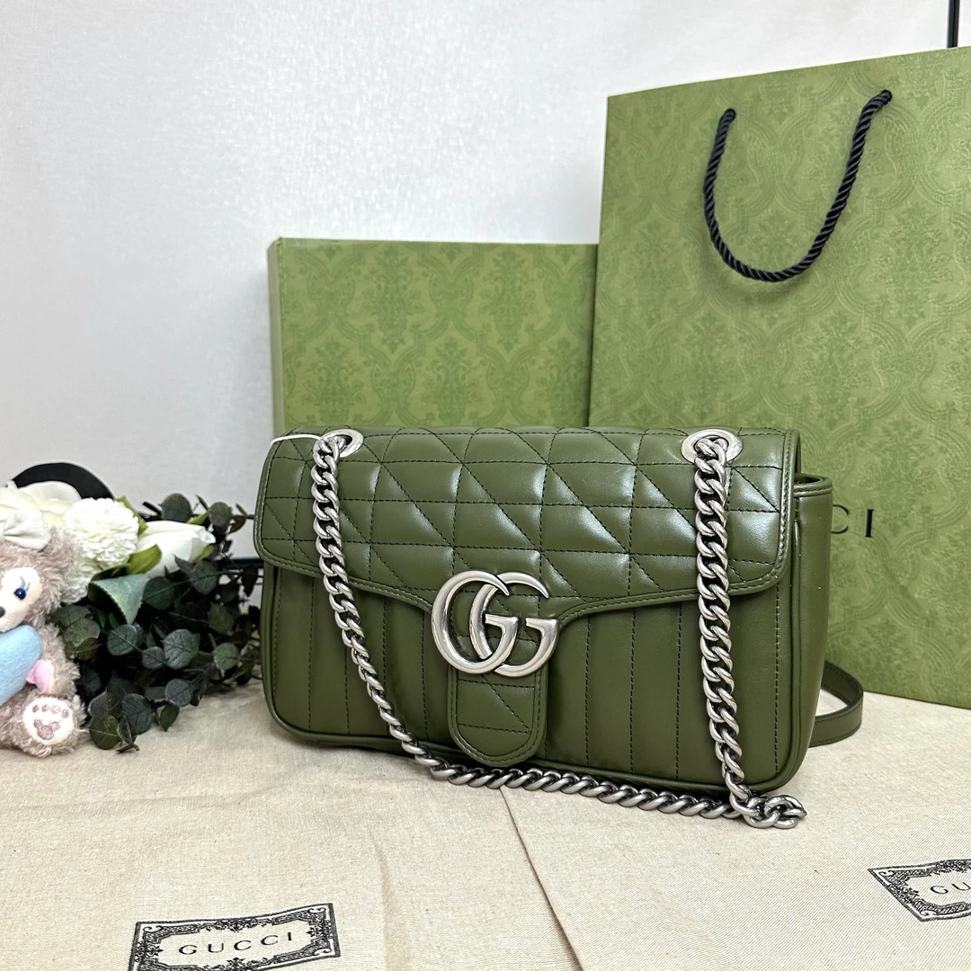 未使用 GUCCI/古驰 壹所奢品/马蒙绿银26斜跨包/闲置新