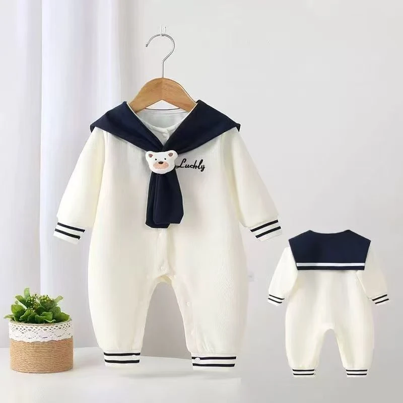 婴儿连体衣秋款外出服超洋气宝宝学院风时髦韩系秋款长袖哈衣爬服