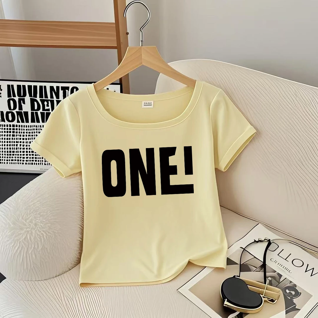 短袖t恤女正肩2025夏季新款修身U领纯棉显瘦半袖体恤基础款上衣女