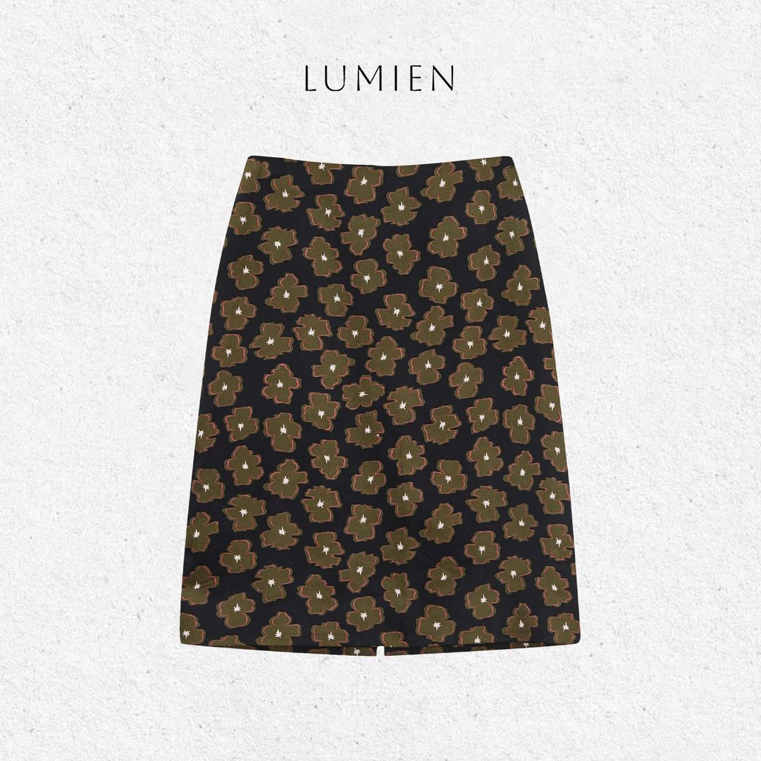 【LUMIEN】复古风撞色设计直筒花朵印花时尚百搭半裙女LX5DQQ189