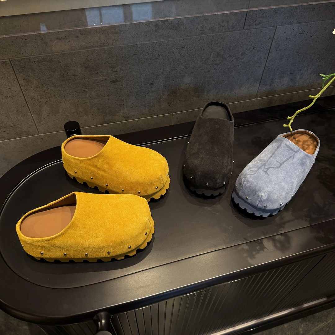 糖糖法式铆钉内增高复古勃肯鞋女2025新款懒人一脚蹬包头半拖鞋潮