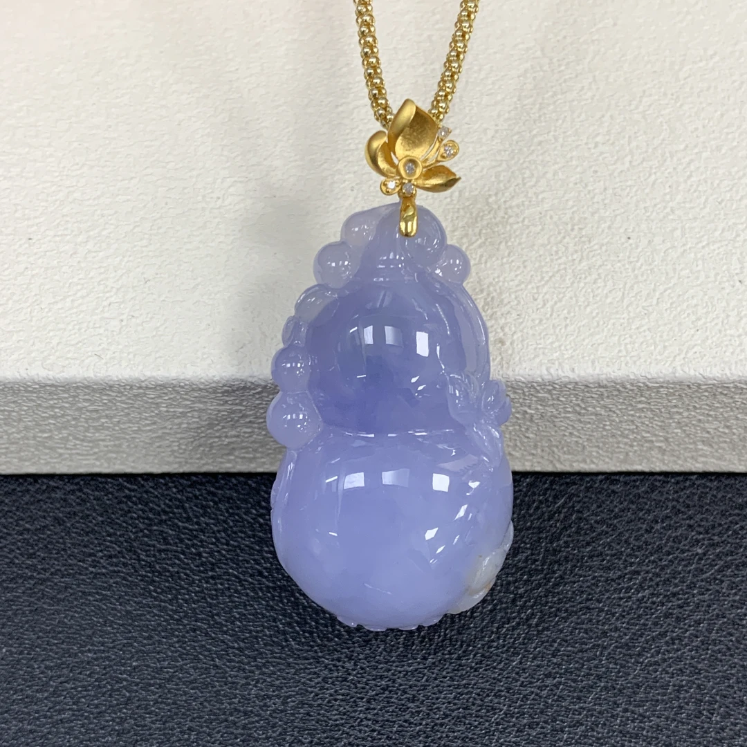 附自然光视频浓紫罗兰葫芦翡翠玉石18k吊坠缅A紫色