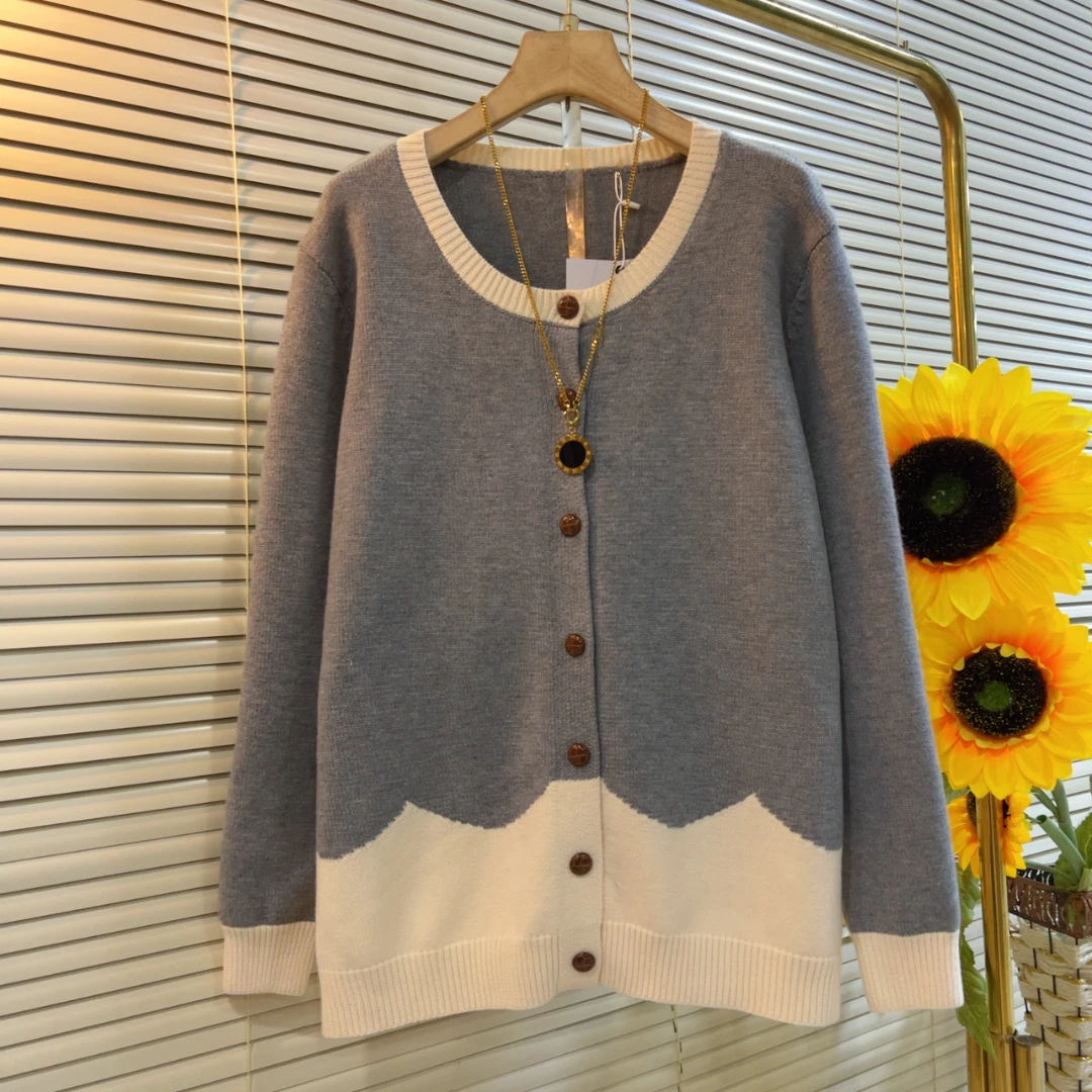 YFE秋冬新款撞色拼接显瘦针织开衫