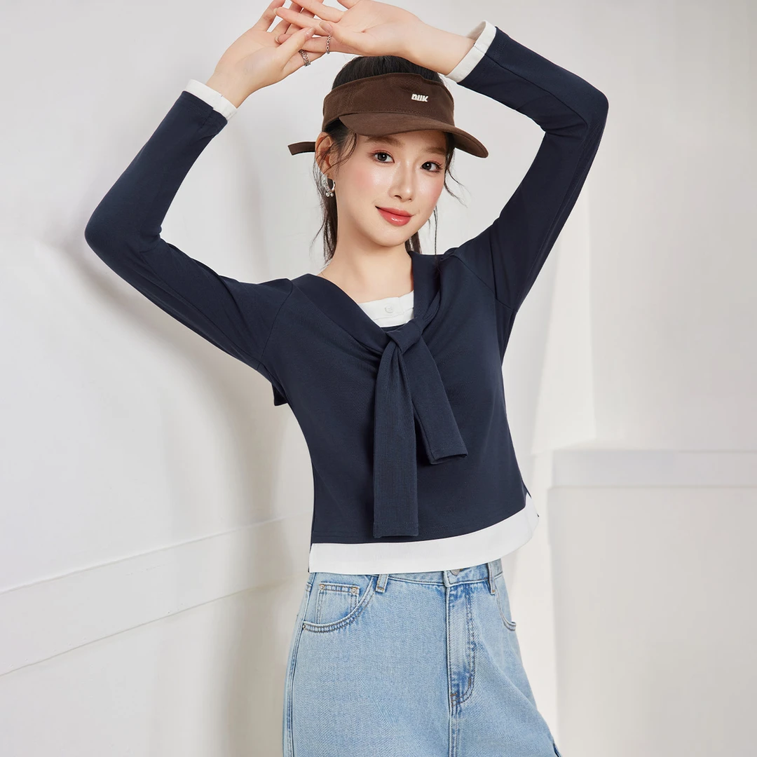 IEF/爱依服2025秋季新款韩版文艺知性气质假两件设计上衣流光风