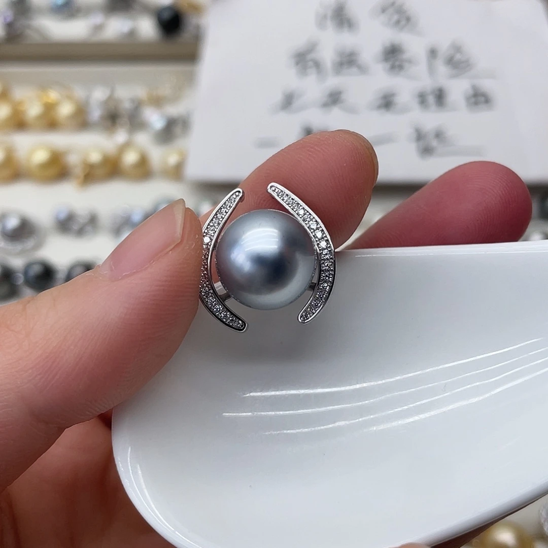 银S925镶嵌海水珍珠吊坠(不含链)