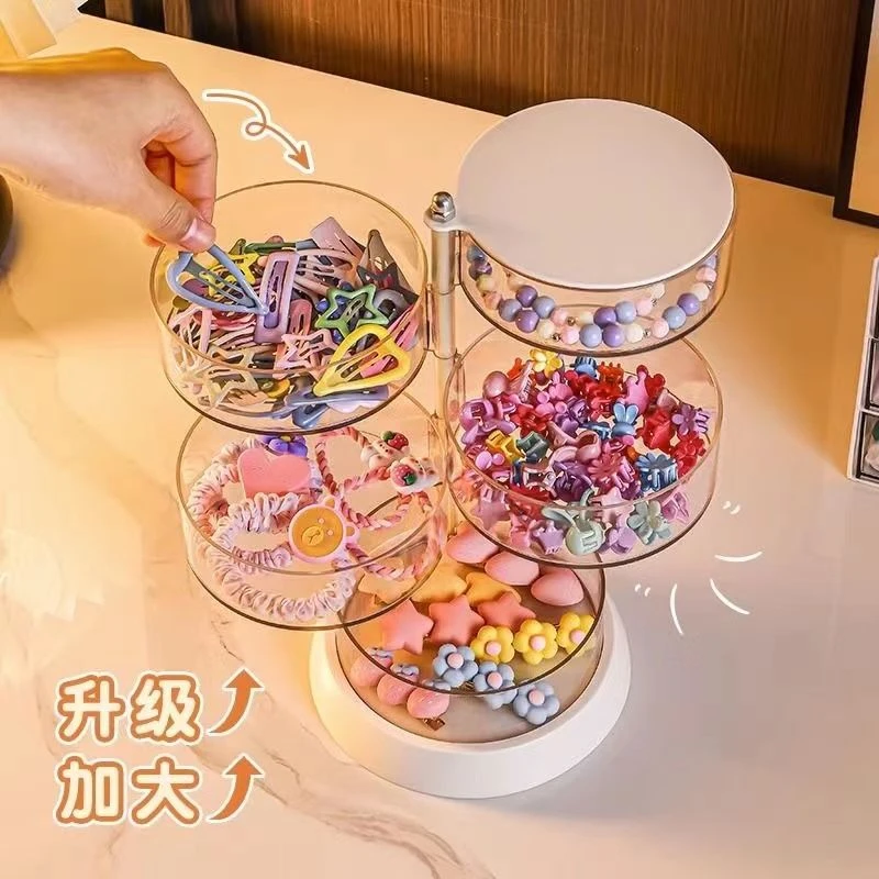 首饰收纳盒透明旋转多层耳环耳钉项链饰品发夹头饰儿童头绳盒K010