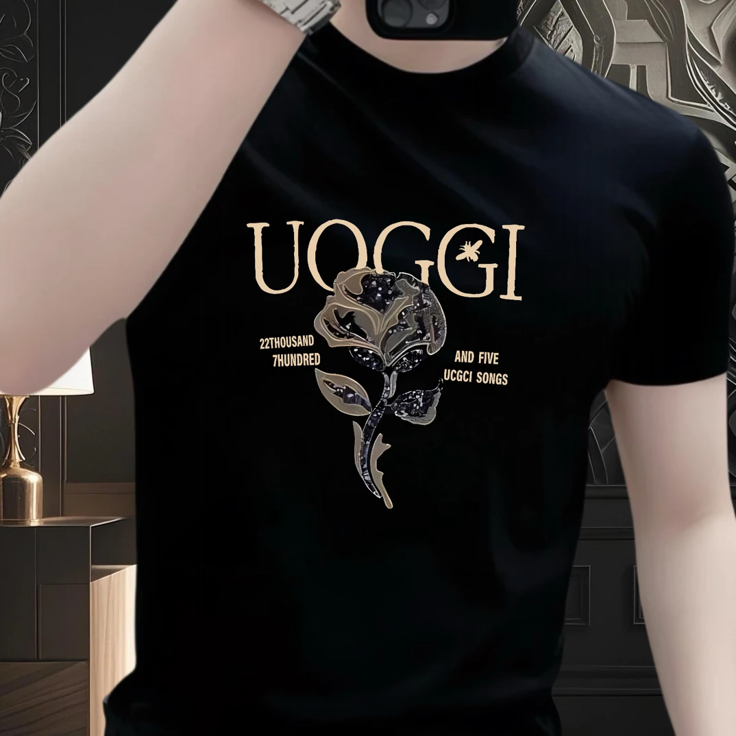 新款潮牌轻奢欧货重工男士字母圆领短袖T恤上衣修身t恤百搭休闲