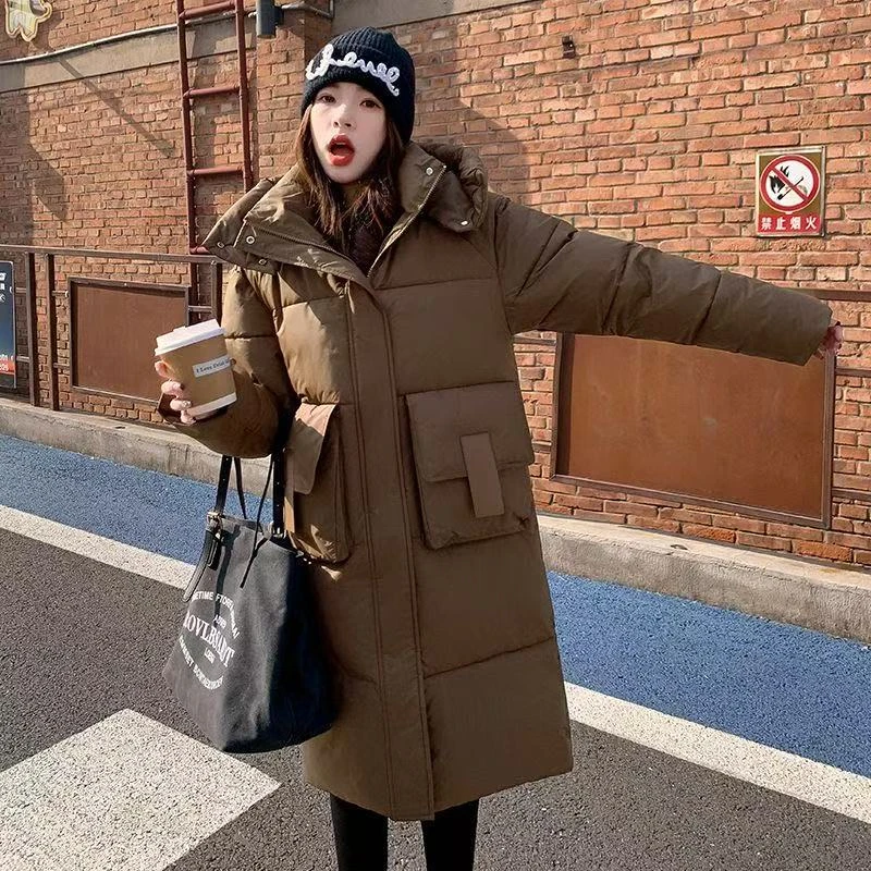 宽松长款棉衣女式咖啡色中长棉服中长款外套冬季秋冬
