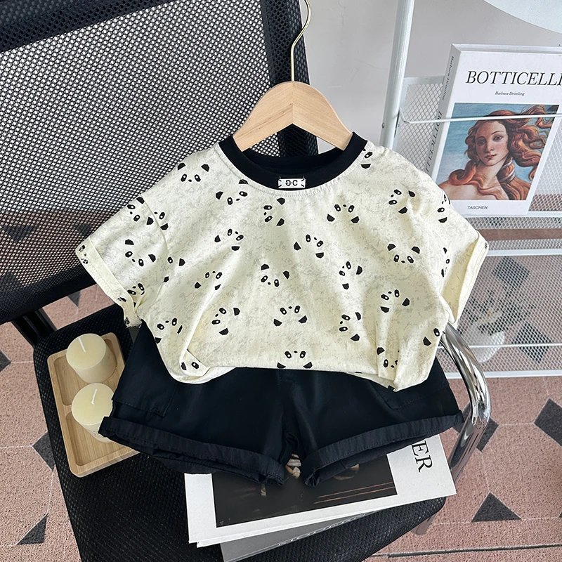 儿童夏季短袖t恤男宝宝夏装1纯棉上衣半袖女童熊猫男女童衣服潮