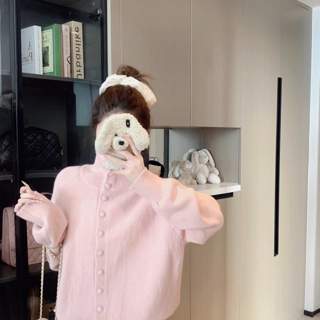 【高个子定制】秋冬蓝色高领针织毛衣女韩系慵懒风软糯加厚毛衣外套