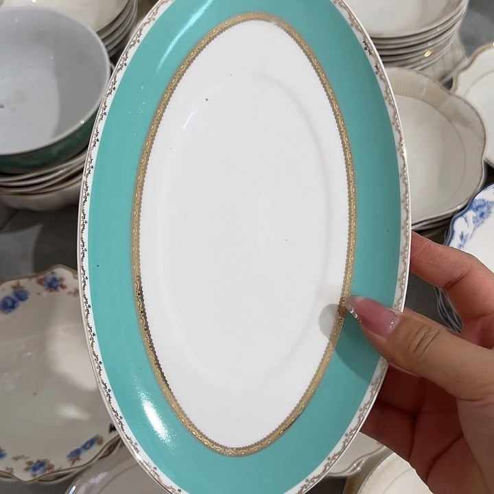 瓷9英寸蓝色小鱼盘4个