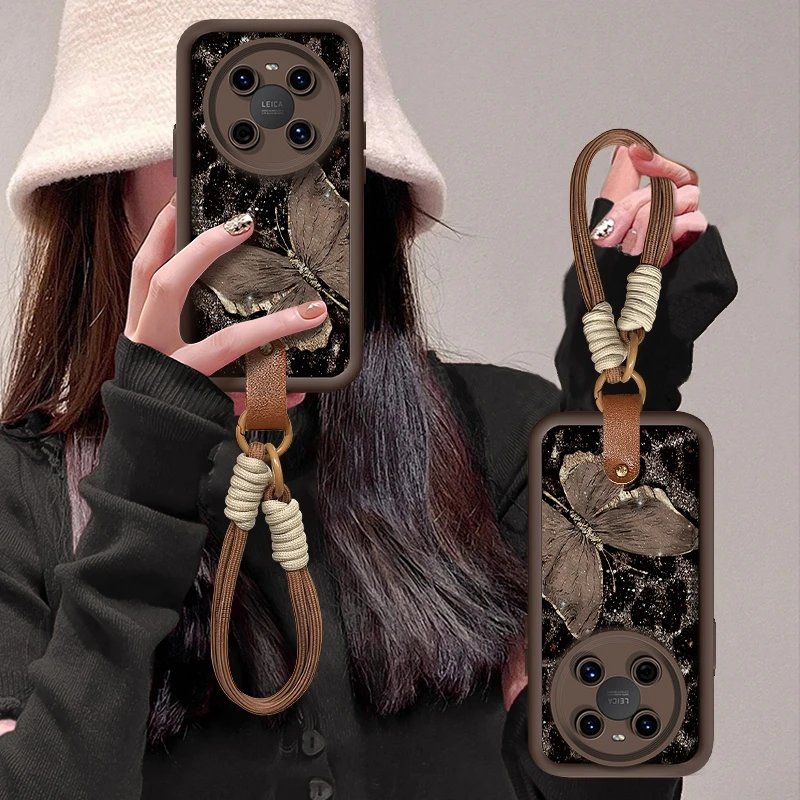 豹纹蝴蝶适用【华为】Mate60/Mate70Pro/Mate30/Mate40皮纹手机壳