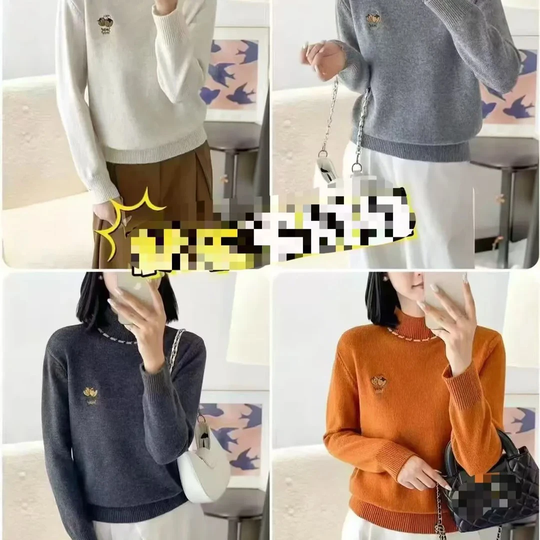 南瓜款半高领小珍珠上衣