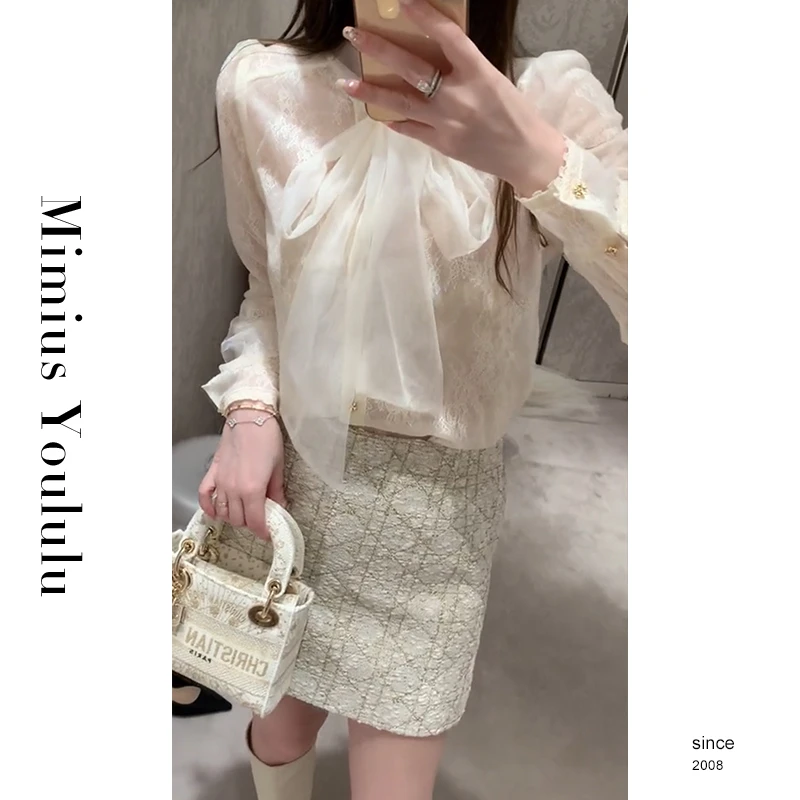 【mimius】&喵喵 高级感蕾丝蝴蝶结系带衬衫 G01008