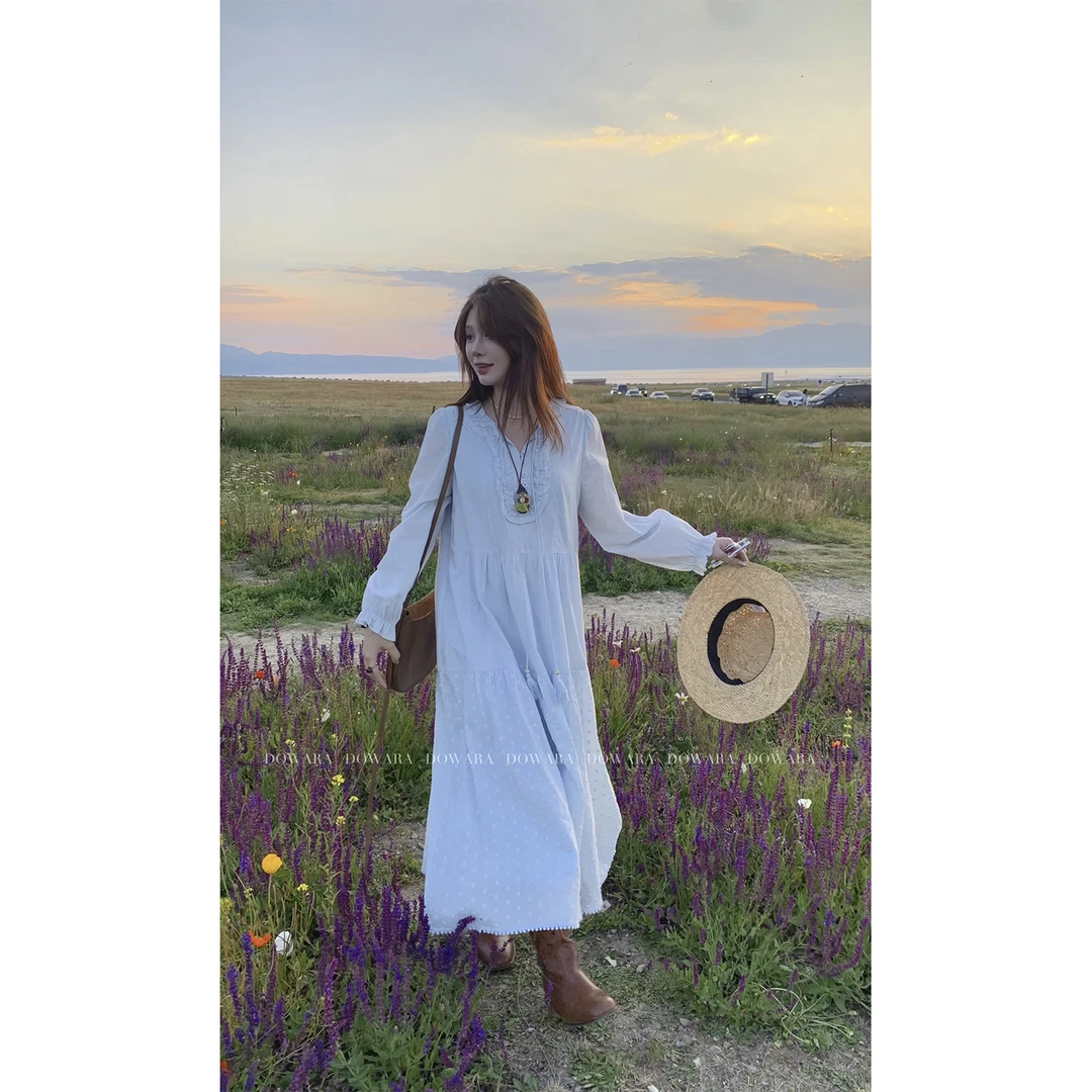 大婉酱微胖定制法式木耳花边领气质连衣裙早秋显瘦甜美长裙9778D