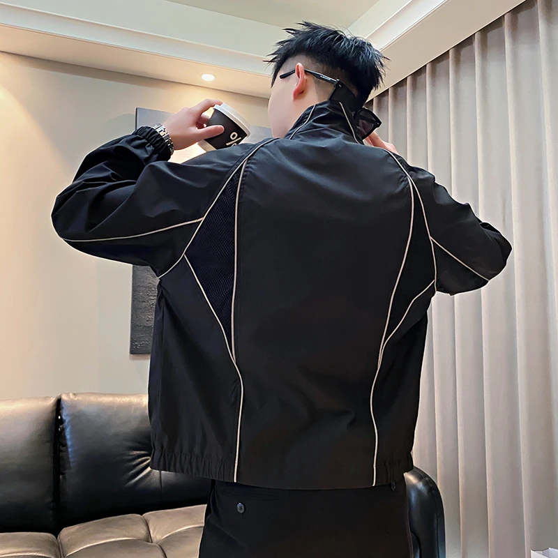 外套男款春秋季2025新款爆款拼色嵌线高级感痞帅潮牌男装立领夹克