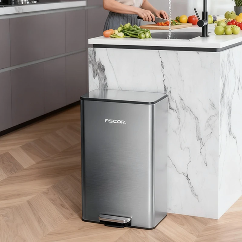 不锈钢垃圾桶家用新款脚踏式大号厨房客厅带盖脚踩大容量纸篓高档