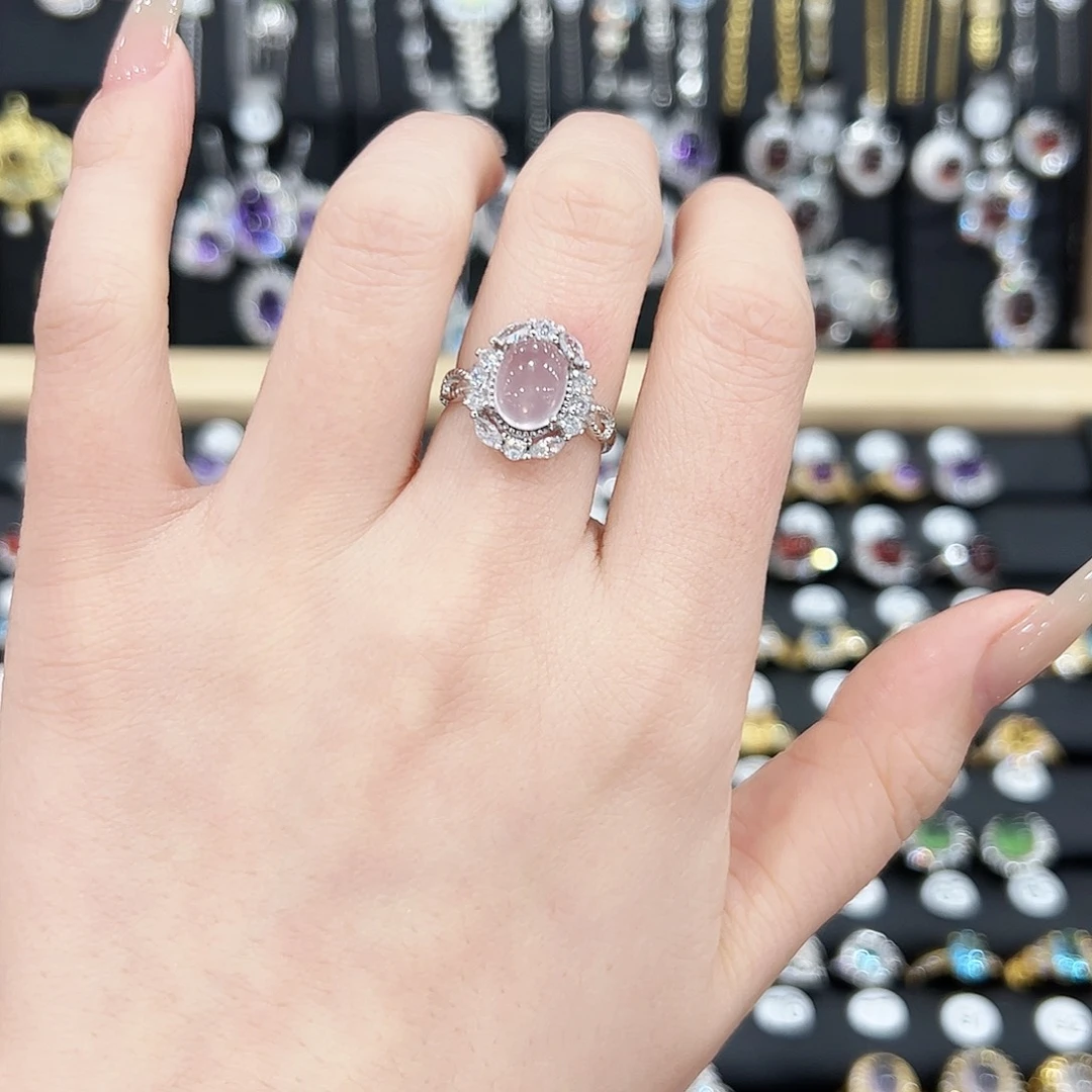 芙蓉石戒指银S925镶嵌戒指