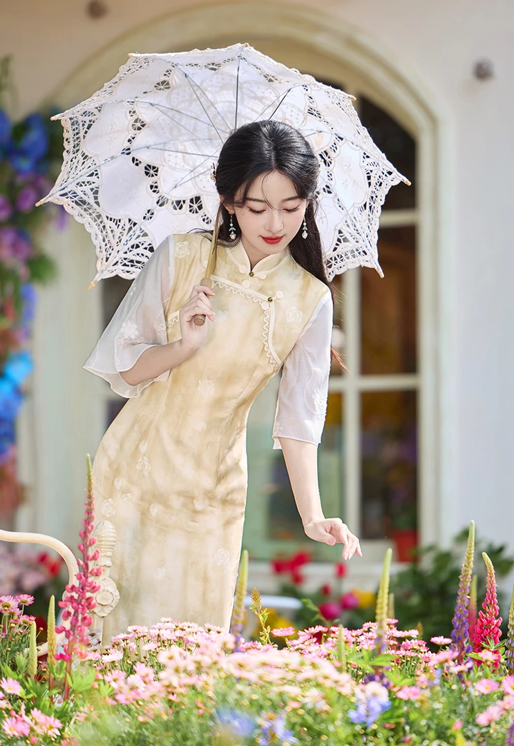 中式2025气质款倒大袖改良旗袍年轻少女新款夏季复古日常连衣裙女