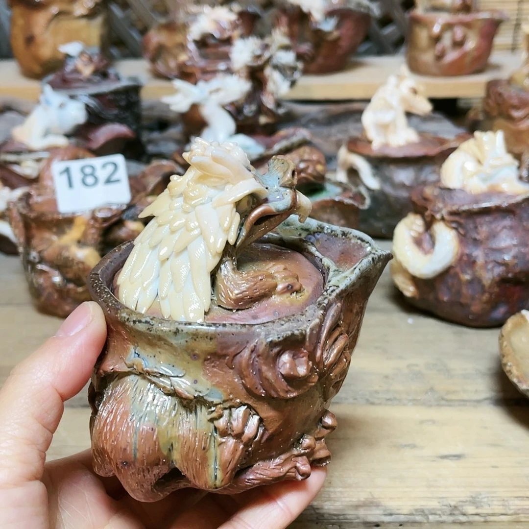 杯柴烧粗陶手捏宝瓶特价