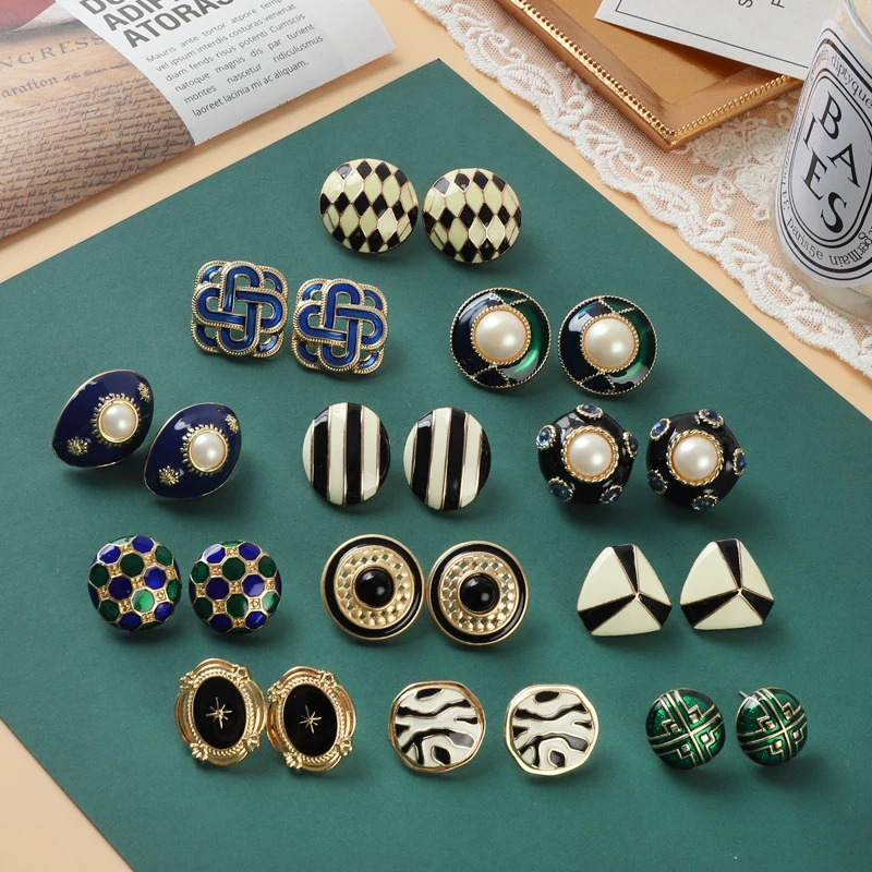 合金珐琅耳饰 8-号链接中古复古气质法式百搭手工耳饰