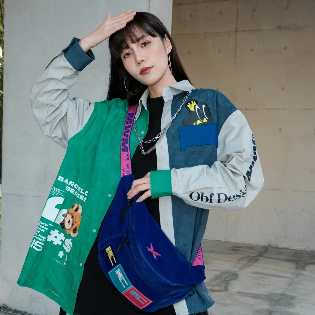 OOXOO～MWM拼接衬衫宽松ins复古街头设计感拼色休闲MW083081126