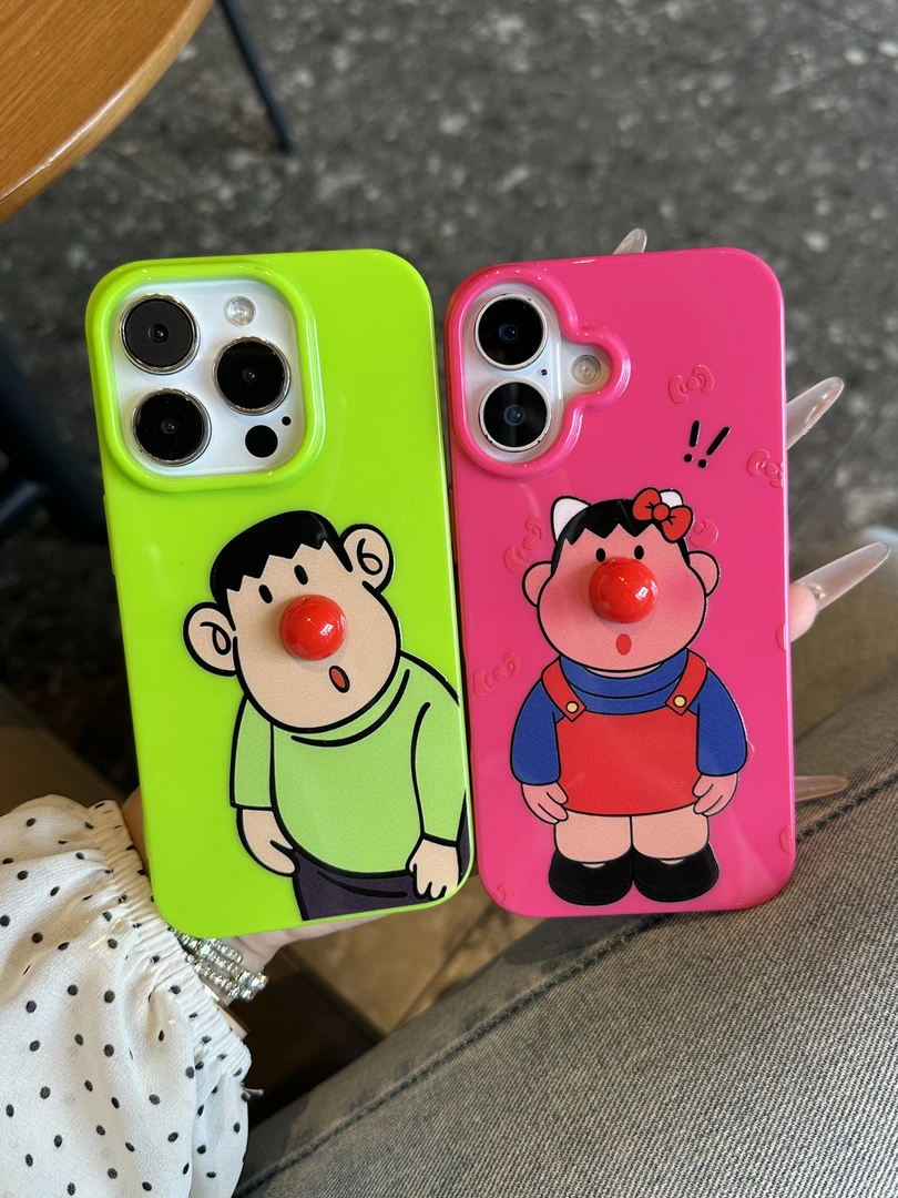 可爱立体鼻子胖虎适用iPhone16promax新款15果冻手机壳14防摔13软