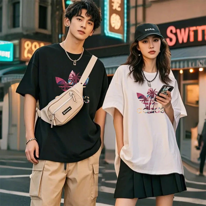 103潮牌联名款潮牌T恤男女同款时尚百搭圆领印花t恤短袖三叶迪