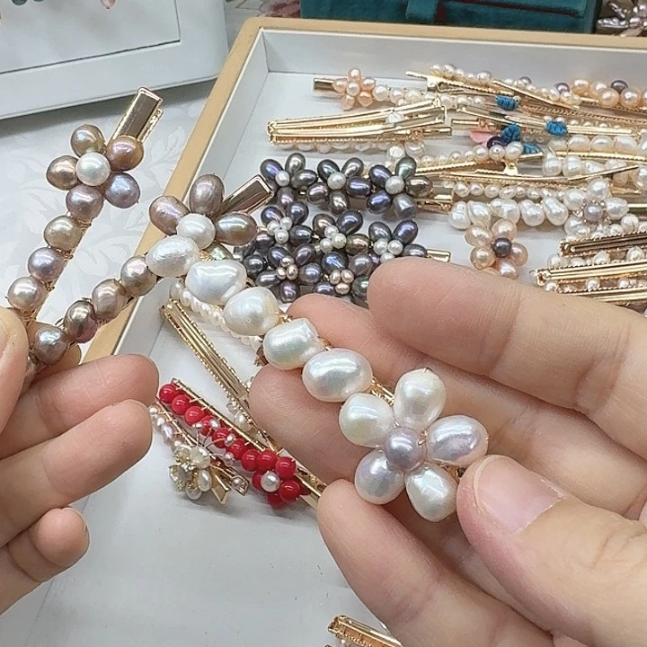 淡水珍珠发饰银S925镶嵌