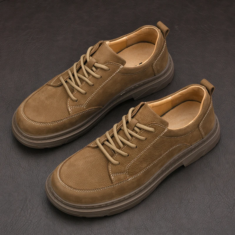 男鞋秋季新款真皮休闲鞋英伦风软底翻毛皮手工复古潮流圆头工装鞋