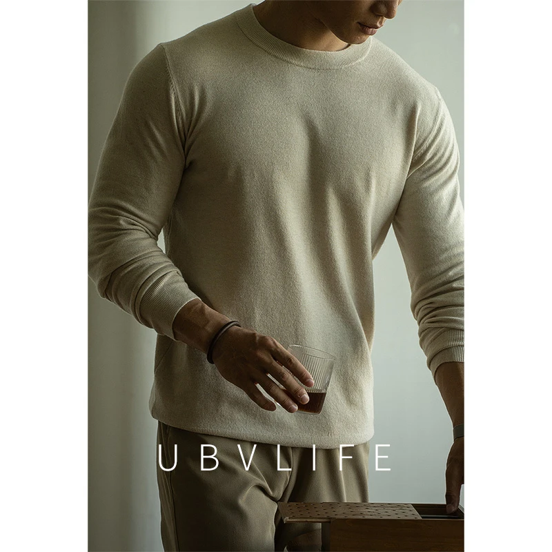 羊毛混纺重磅12针圆领针织衫毛衣男士秋冬保暖慵懒风内搭打底衫