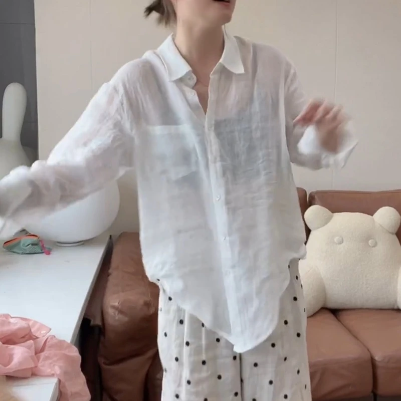 时尚洋气韩版百搭简约夏季长袖宽松春游穿搭衬衫LK2502991
