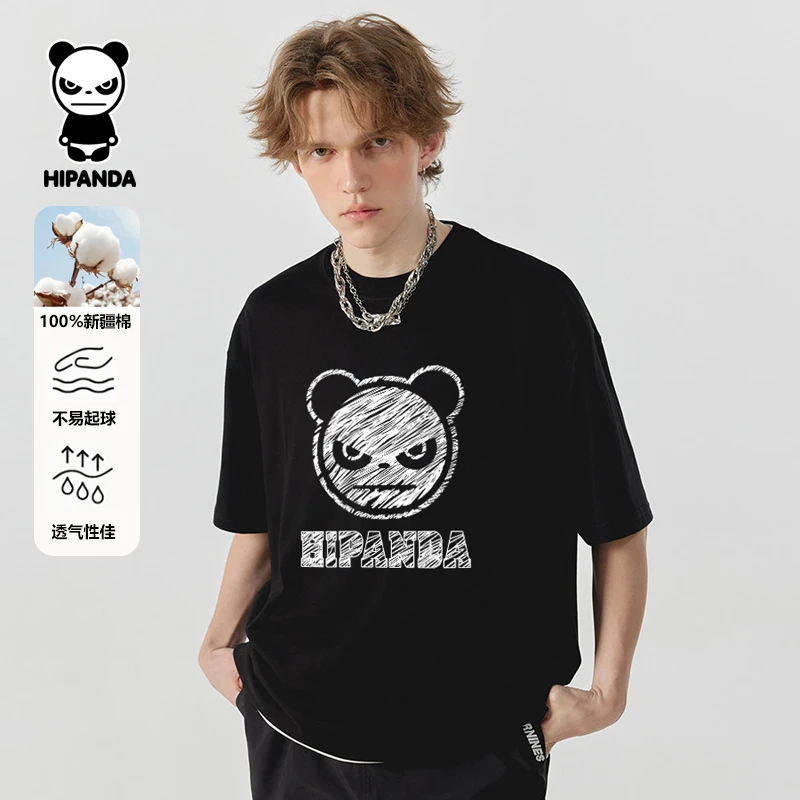 HiPanda夏季男款短袖圆领印花T恤短袖男t恤小清新重磅精梳长绒棉