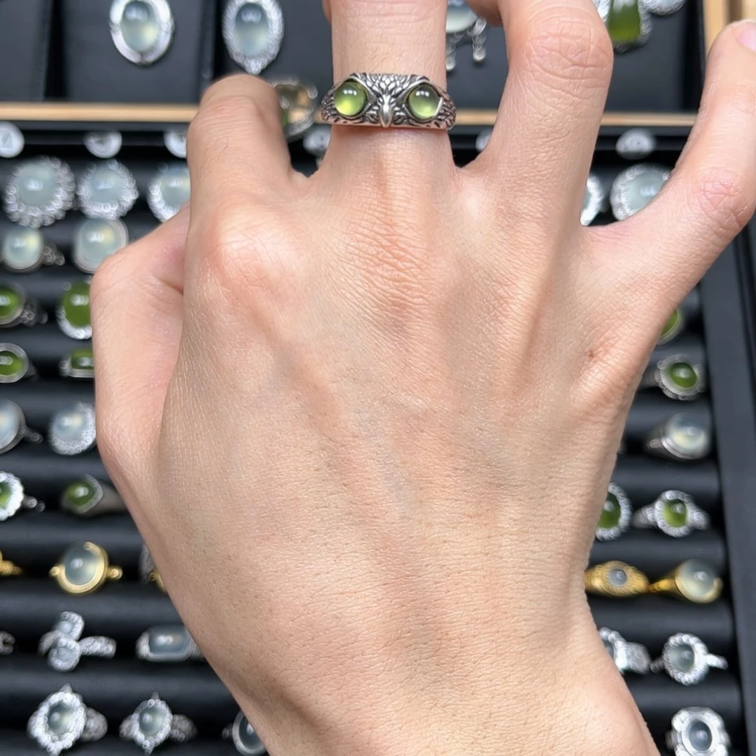 【闪购商品】岫玉戒指银S925镶嵌棋**姐