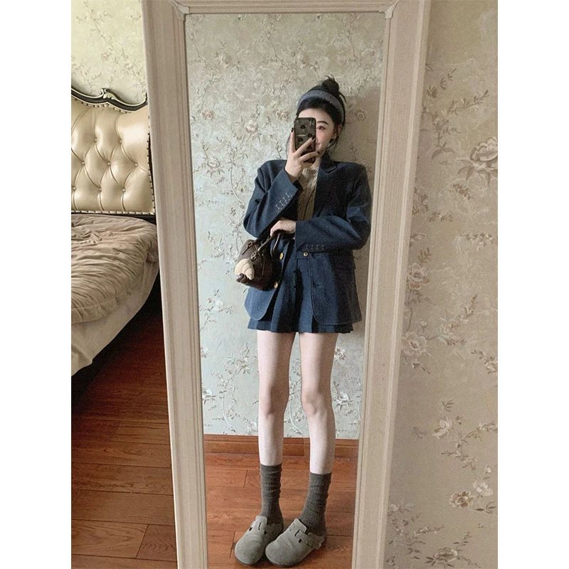 【 诺丁山学院】2025春季新款设计感小众廓形西装外套百褶半身裙女