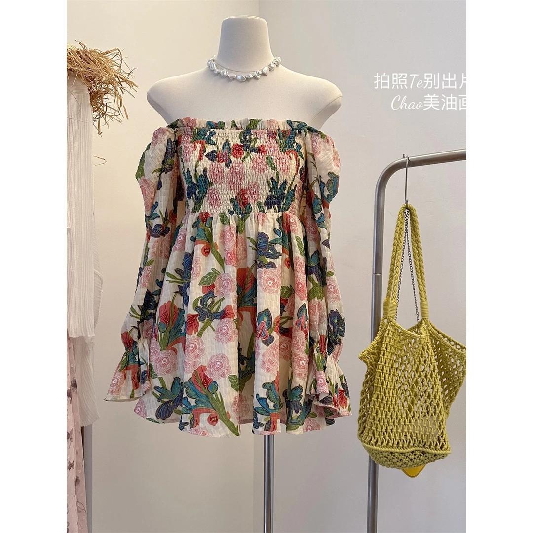 胖mm特大码300斤2025新款油画印花大码连衣裙女装夏季甜辣短裙子2