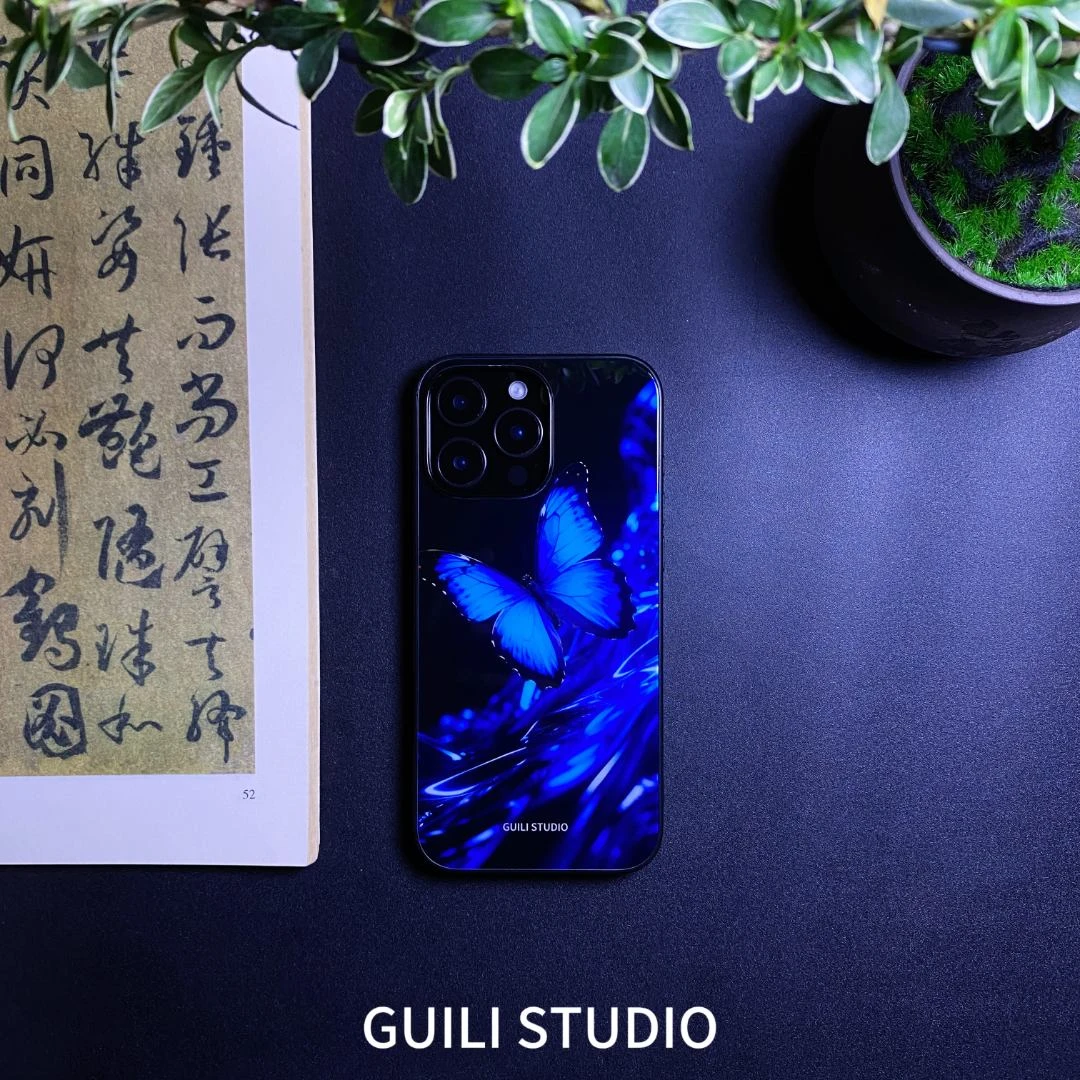 【幻蓝蝶梦】防摔高级感颜值适用多机型手机壳网红潮牌透明全包黑色