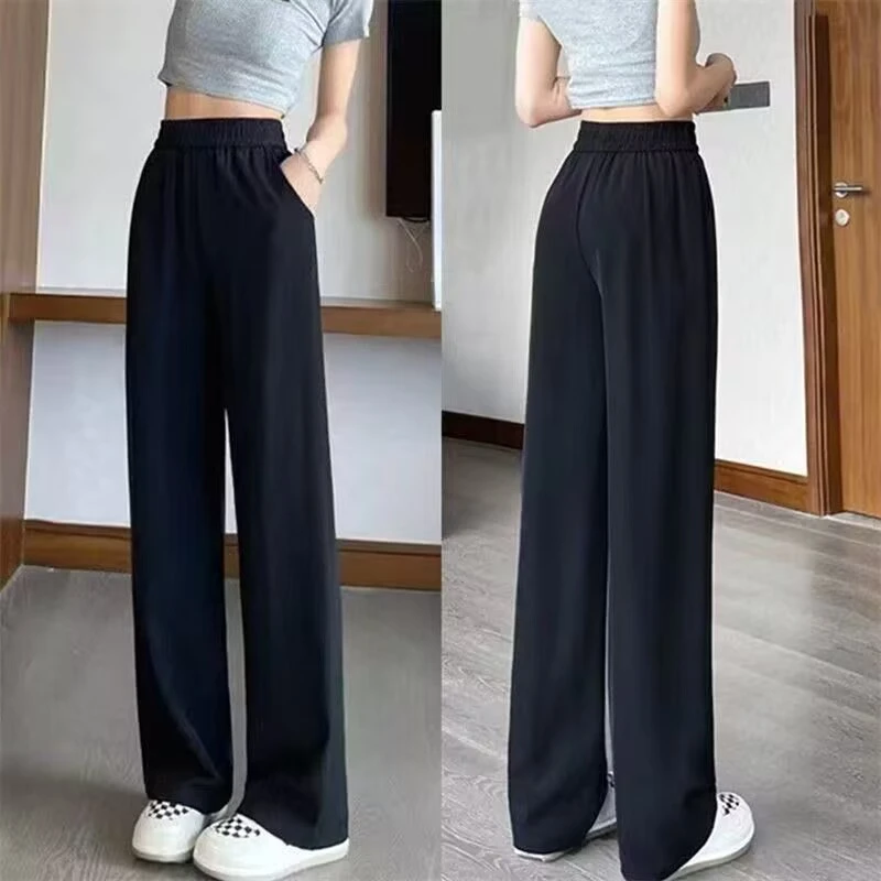 窄版阔腿裤女夏季薄款2025新款小个子高腰垂感休闲直筒黑色西装裤