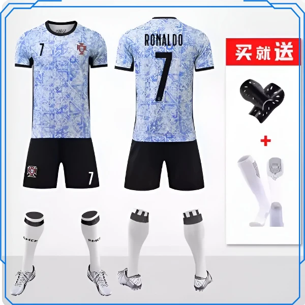2024欧洲杯葡萄牙7号c罗客场足球服套装学生成人童定制比赛训练服