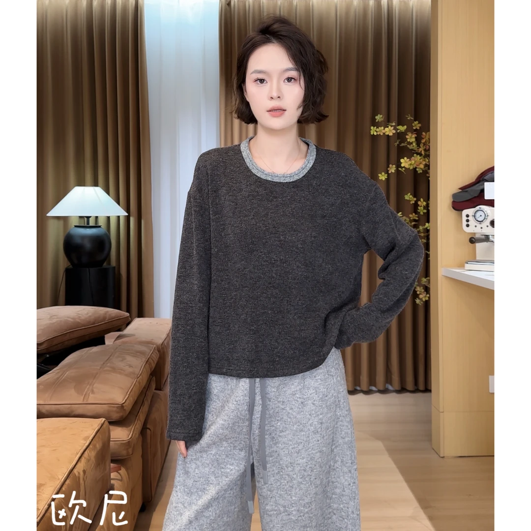 欧尼私服 2025早秋新款圆领高级感长袖休闲百搭针织上衣2509C5762