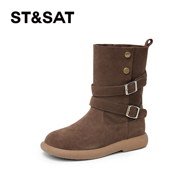 星期六复古短筒靴女2025秋冬新款保暖舒适英伦风休闲骑士靴西部靴