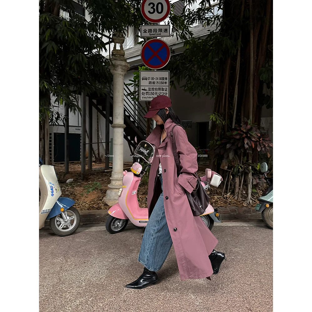 JCCC影子【木槿花】豆沙红松弛廓形立领百搭风衣外套JE4FSF27