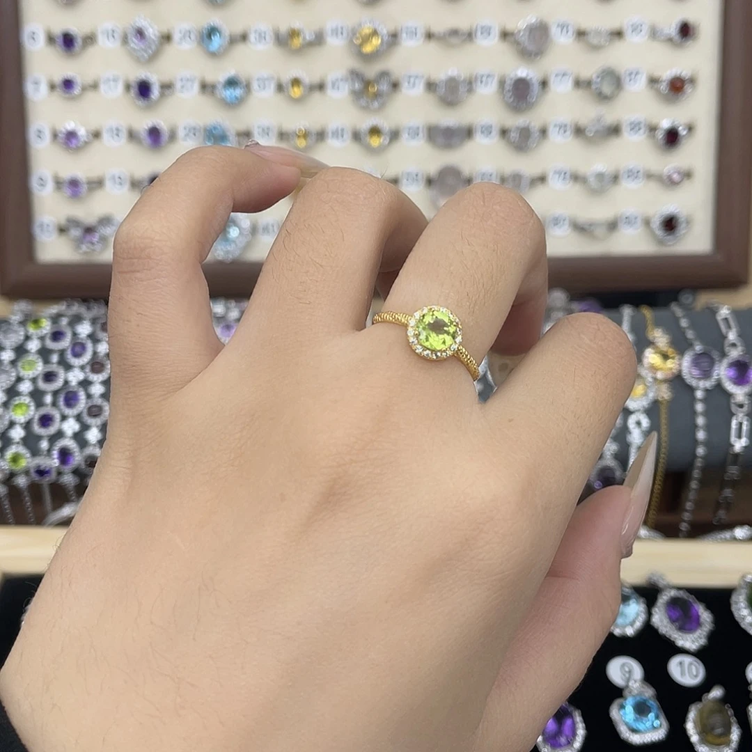 橄榄石戒指银S925镀金镶嵌