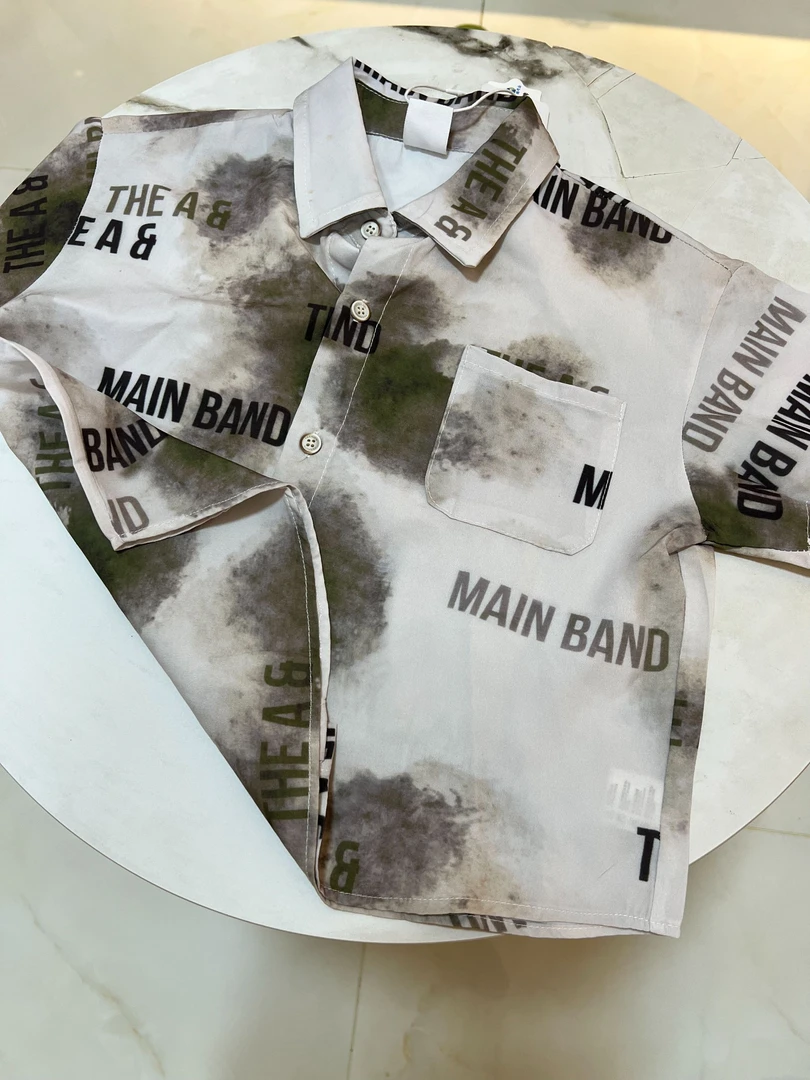 男童夏季渐变色棉布衬衫儿童帅气短袖字母衬衣男童