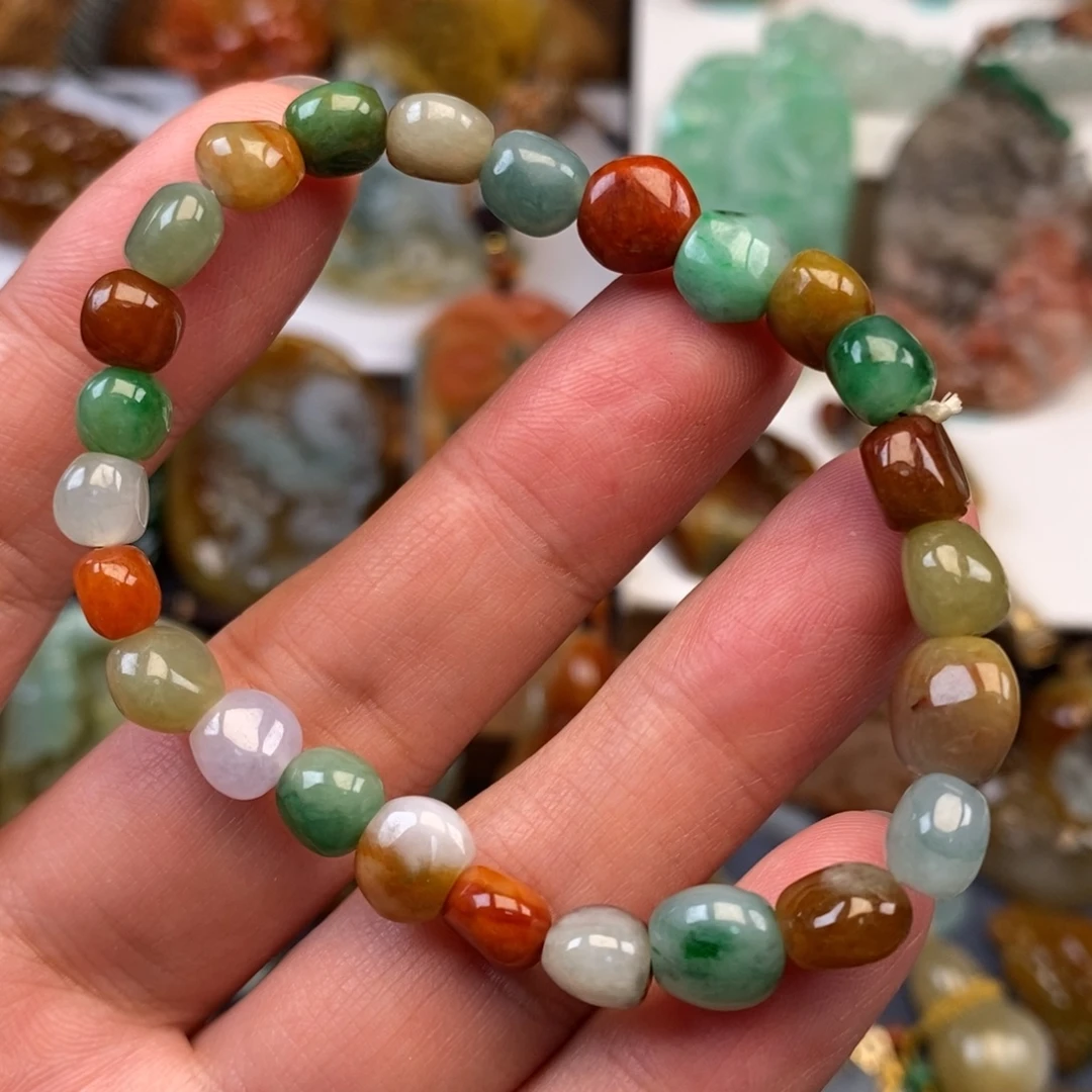 翡翠未镶嵌颈饰多宝糖豆手串
